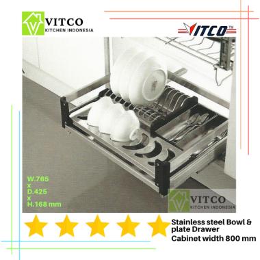 VITCO Stainless steel Bowl & Plate Drawer / Rak Mangkuk & Piring Slow motion Rail Kabinet 800 mm