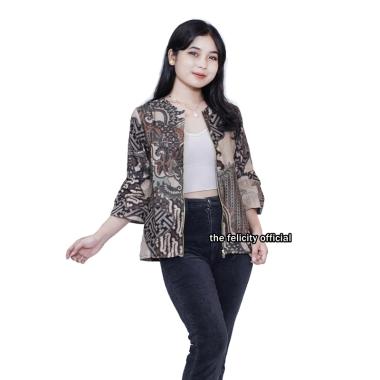 Atasan Batik 2 in 1 Blouse Outer Bolero Wanita Kemeja Pria Modern Model jaket Batik Terkini wanita 7