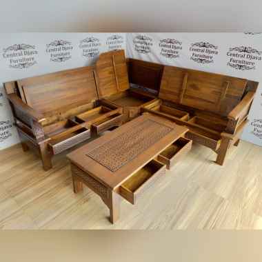 Kursi Tamu Sudut Laci Meja Multifungsi Kayu Jati Minimalis Jepara