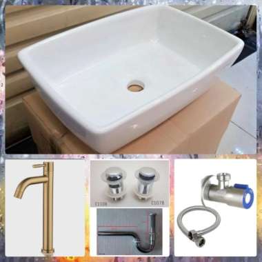 Wastafel Keramik Kotak K22 / Wastafel Meja K22 KRAN GOLD