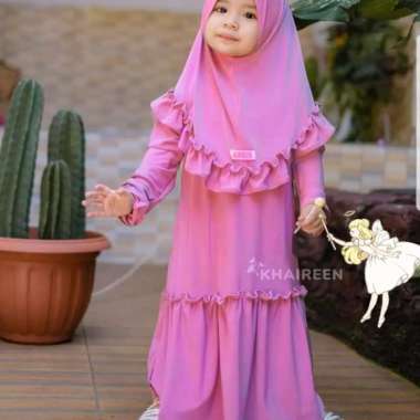 Gamis syari anak pesta renda polos jilbab rempel bergo cantik balita k Multicolor
