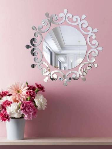 Sticker Mirror 26cm Tempel Dinding Cermin Bulat akrilik Wall Silver