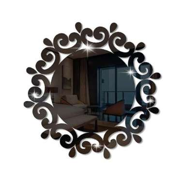 Sticker Mirror 26cm Tempel Dinding Cermin Bulat akrilik Wall Hitam