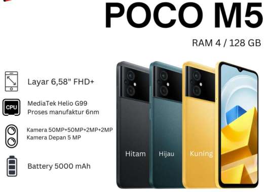 REDMI POCO M5 RAM 4/128 GB GARANSI RESMI ORIGINAL BISA KREDIVO / PAYLATER KUNING