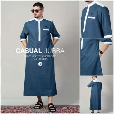 SAMASE CASUAL JUBBA R043 Navy Cotton Oxford Baju Jubah Pria XL