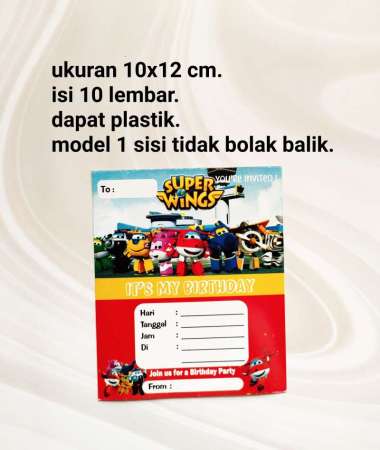 kartu undangan ulang tahun isi 10 lembar karakter super wings superwings super wing