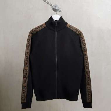 Jacket BALMAIN TAPE SHOULDER BROWN BLACK ZIP KNIT JACKET 100% ORI
