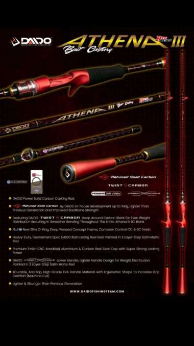 Rod/ Joran Pancing Daido Athena III Bait Casting Pro Series 602 12LB Multicolor