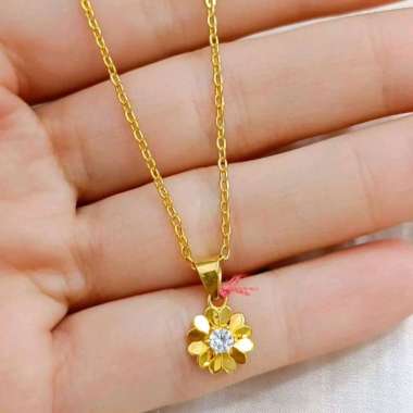 Set Kalung Liontin Flower Permata Satu Koleksi Josean Elegan Emas Asli