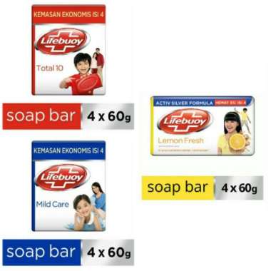 Promo Harga Lifebuoy Bar Soap Total 10 per 4 pcs 60 gr - Blibli