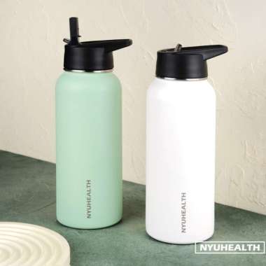 BOTOL MINUM NYUHEALTH BAHAN STAINLESS STEEL WARNA LIGHT MATCHA 1 LITER -LORENA