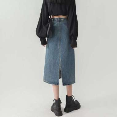 Coco Trend Soul Rok -- Highwaist Terbaru Kekinian Rok Jeans Biru M