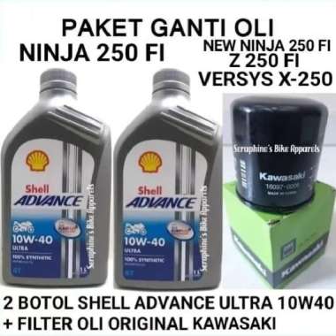 PAKET GANTI OLI SHELL ULTRA 10W40 2x1L + FILTER OLI KAWASAKI NINJA 250FI Z250FI ZX25R ZX25RR VERSYS 