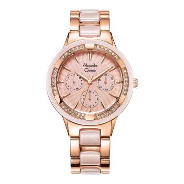 Jam Tangan Wanita Alexandre Christie Multifunction AC 2299 BF BRGLN Ladies Pink Dial Dual Tone St St
