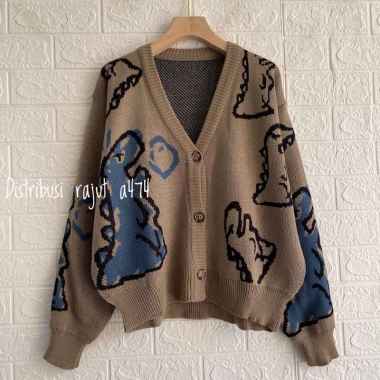 ZS Dino cardigan korean style jisoo bp knitwear unisex Cardigan Dino khaki
