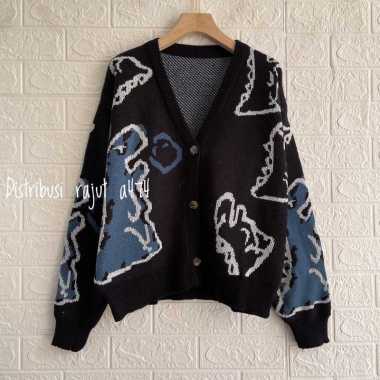 ZS Dino cardigan korean style jisoo bp knitwear unisex Cardigan Dino hitam