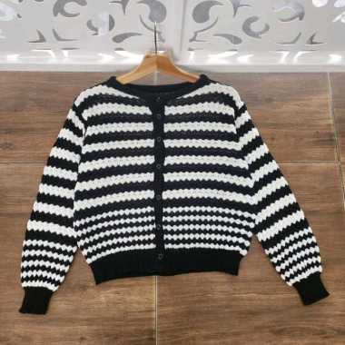 Outer Rajut KOrea - Caties Popcorn Outer - Baju Outer Rajut Belang hitam