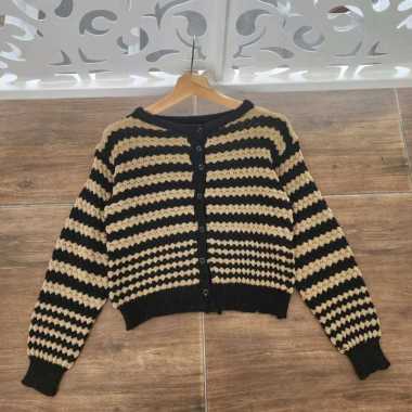 Outer Rajut KOrea - Caties Popcorn Outer - Baju Outer Rajut Belang coksu hitam