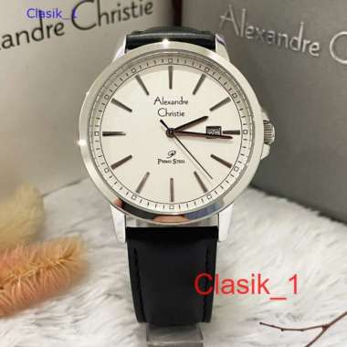 Original 100%!! Jam Alexandre Christie Pria AC 1014 AC1014 Silver Black Kulit Garansi Resmi 1 Tahun