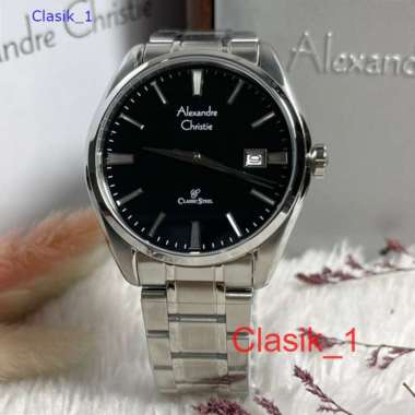 Original 100%!! Jam Alexandre Christie Pria AC 8682 AC8682 Silver Black Garansi Resmi 1 Tahun