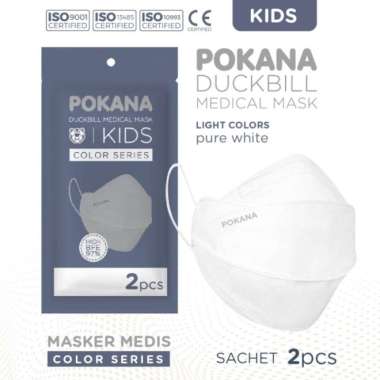 POKANA Duckbill Kids 4 ply/Masker Duckbill Anak Color isi 2pcs, Warna PURE WHITE