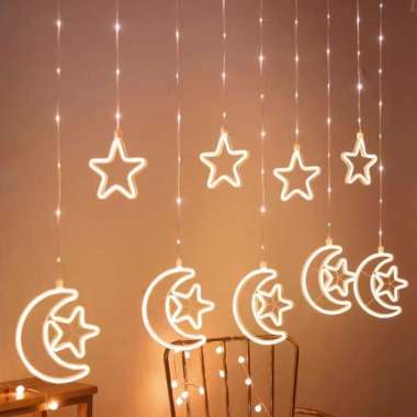 Scoop Dekorasi Lebaran / Ramadhan Lampu LED Curtain Bulan Bintang Outdoor Garlan 65242001