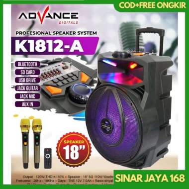 speaker bluetooth portable K1812-A advance / mic wireless 2 speaker 18 inch trolley