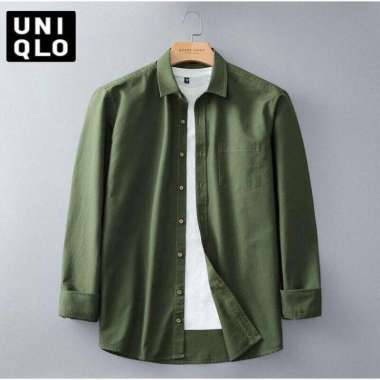 Baju Kemeja Cowok Kemeja Lengan Panjang Kemeja Polos XL Hijau Army