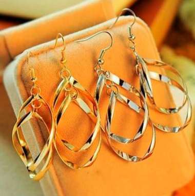 Anting Gantung Panjang Bentuk Geometri untuk Wanita Silver