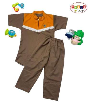 Baju Koko Anak Laki Laki Setelan Koko Anak pakaian baju muslim anak Resleting 8 Dark Orange Coklat