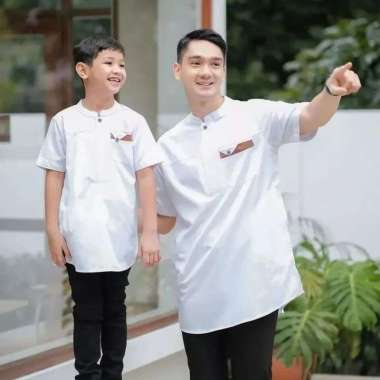 Baju Koko Kurta Pria Couple Ayah Anak Lengan Pendek Muslim army