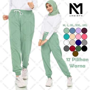 Armisth - Celana Training Joger Polos Wanita Babytery 17 Warna XXL Putih
