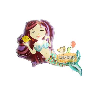 Balon Foil Karakter Ekor Mermaid Putri Duyung Kerang Seaworld Duyung Ungu