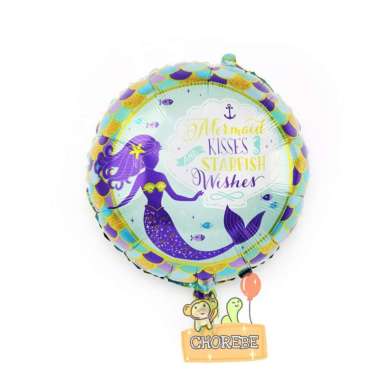Balon Foil Karakter Ekor Mermaid Putri Duyung Kerang Seaworld Bulat Duyung