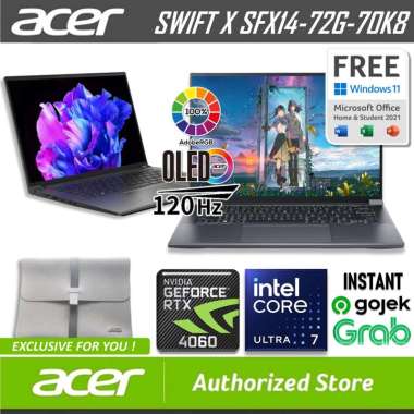 ACER Swift X 14 OLED SFX14 72G 70K8 Ultra 7 155H RTX4060 32/1TB SSD W11 OHS 14.5" 2.8K 120Hz +PAKET ANTIGORES