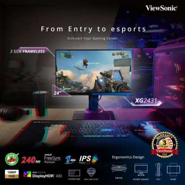 Viewsonic XG2431 24" IPS 240Hz 1ms HDMIx2 DP Speaker Pelayanan - Premium Service