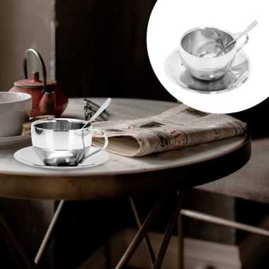 Mi Lan Set Cangkir Piring Kopi Milan Stainless Steel Cup Set 180 ml