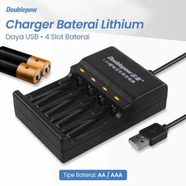 Doublepow USB-Powered Charger Baterai Lithium 4 Slot AA/AAA 1.5V
