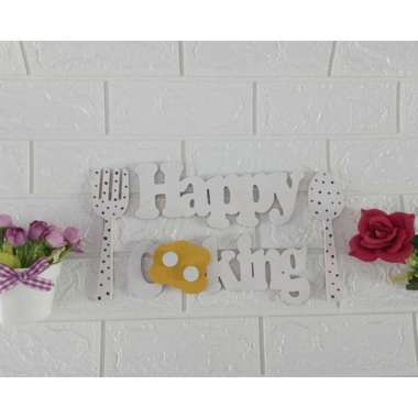 hiasan dinding dapur happy cooking unik murah shabby Putih