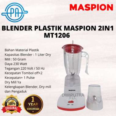 BLENDER MASPION PLASTIK 2IN 1 MT1206 MT 1206 Multicolor