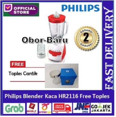 Philips Blender Kaca 2 Liter HR2116 - Merah Bonus Toples Multicolor
