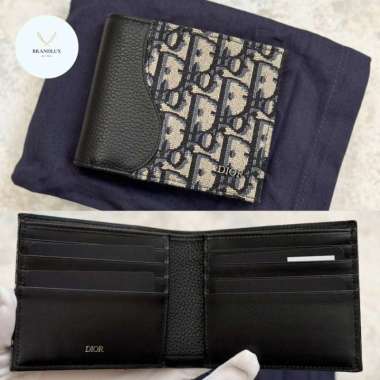 DIOR Mens Oblique Navy Bifold Wallet Mixed Leather - 100% Authentic