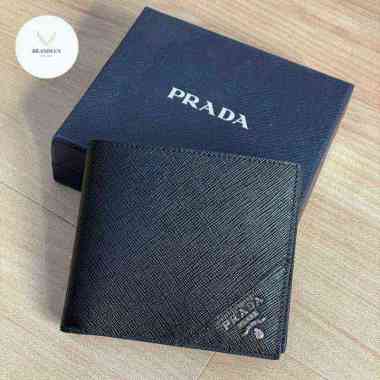 PRADA Saffiano Leather Logo Bifold Wallet Black - 100% Authentic