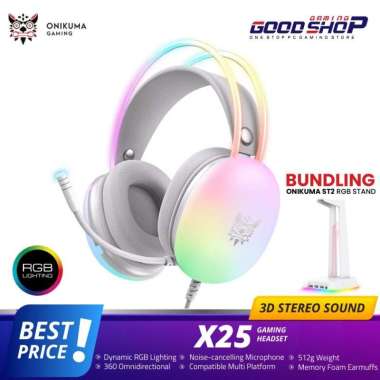 ONIKUMA X25 RGB Gaming Headset +Stand ST2 White White