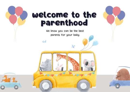 9.4x13.4cm Kartu Ucapan Anak Bayi Custom Tulisan Newborn Baby Shower Animal Bus