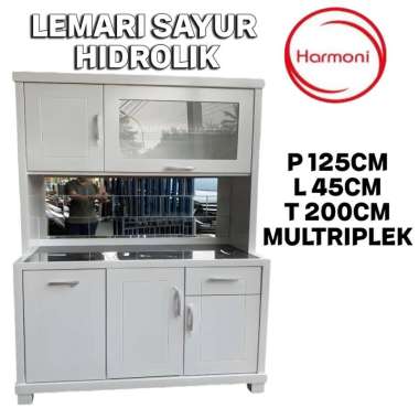 LEMARI SAYUR KAYU 3 PINTU HIDROLIK LEMARI PIRING 3 PINTU KAYU RAK PIRING KAYU 3 PINTU HIDROLIK POLOS