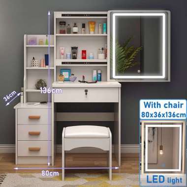 Yup 80CM Meja Rias LED Meja Rias Put Meja Make Up Mini Meja+Kursi（Lampu）