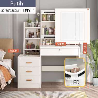 Yup 80CM Meja Rias LED Meja Rias Put Meja Make Up Mini Meja (Lampu)