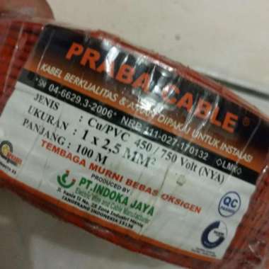 kabel tunggal NYA 2.5mm Praba 100meter Merah / Hitam / Biru / Kuning