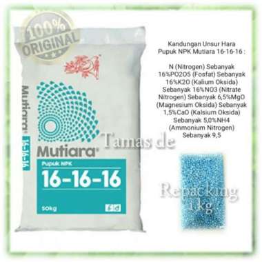 Pupuk NPK 16.16.16 NPK Mutiara Repack Mulai 500 Gram - 1 Kg 1 Kg Kemasan Pabrik